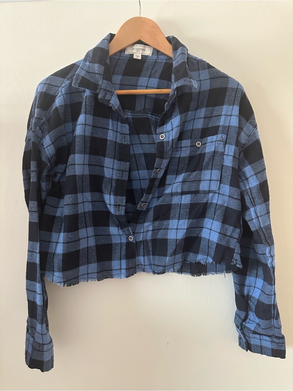 Cropped Blue Plaid Button-Down Shirt - Women's Casual Top
